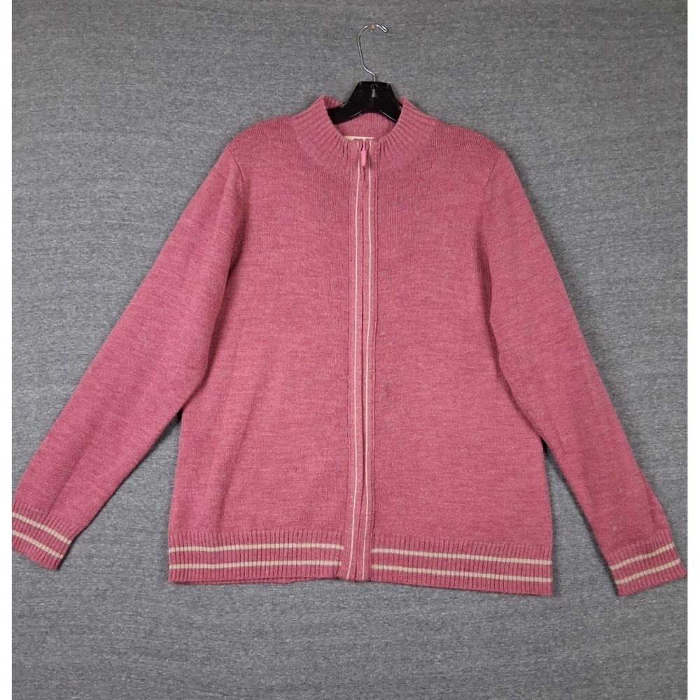 Woolrich Womens Sweater XL Pink Wool‎ Blend Zip Jacket Cardigan Light Academia